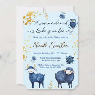 Invitación Whimsical Woodland Blue Gold Baby Shower