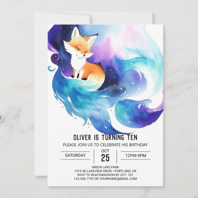 Invitación Whimsical Woodland Fox Birday (Anverso)