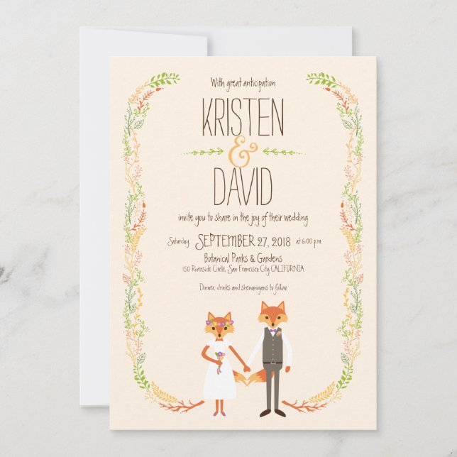 Invitación Whimsical Woodland Foxes Ivory Boda (Anverso)