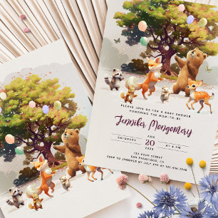Invitación Whimsical Woodland Friends Watercolor Baby Shower