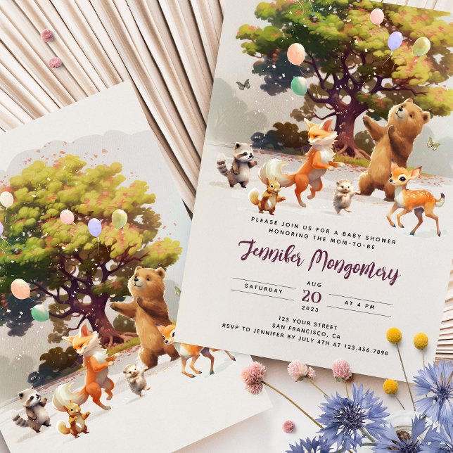 Invitación Whimsical Woodland Friends Watercolor Baby Shower (Subido por el creador)
