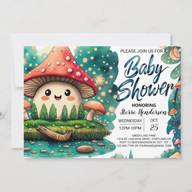 Invitación Whimsical Woodland Mushroom Magic Baby Shower (Anverso)
