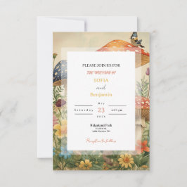 Invitación Whimsical Woodland Mushrooms & Wildflowers Wedding
