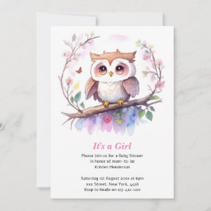 Invitación Whimsical Woodland Owl Chica Baby Shower