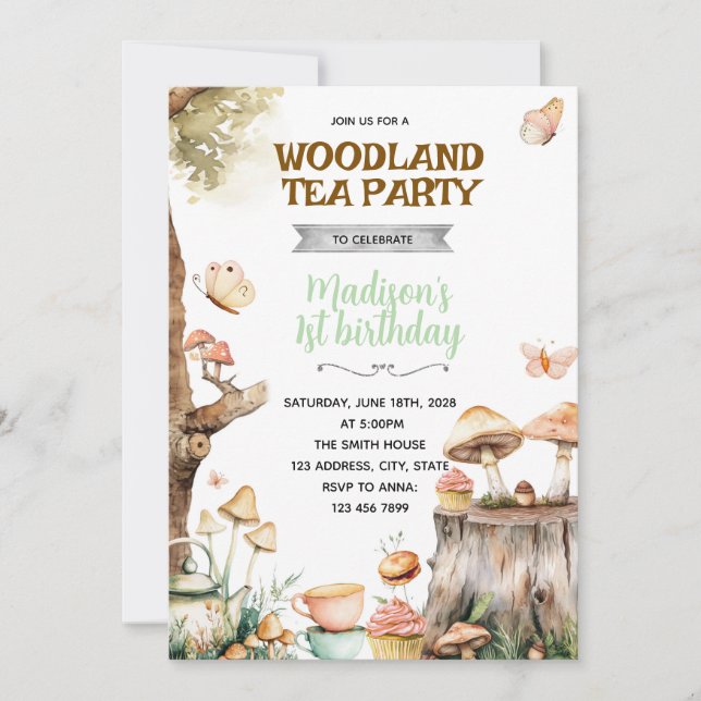 Invitación Whimsical Woodland Tea party invite (Anverso)
