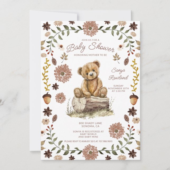 Invitación Whimsical Woodland Teddy Bear Baby Shower (Anverso)
