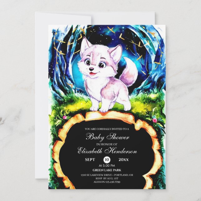 Invitación Whimsical Woodland Wolf Baby Shower (Anverso)