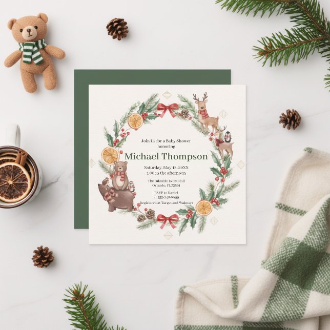 Invitación Whimsical Woodland Wreath Baby Shower Invitation (woodland baby shower)