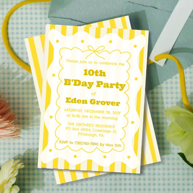 Invitación Whimsical Yellow Stripes Birthday Invitation (Subido por el creador)