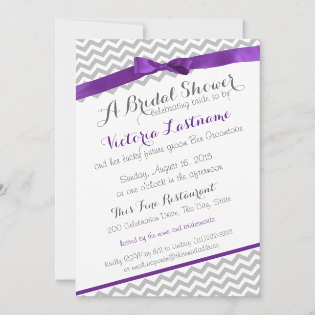 Invitación Whimsical Zigzag Morple Bridal Shower (Anverso)