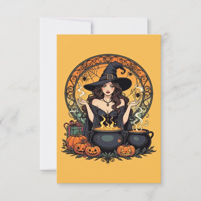 Invitación Whimsically Enchanting Witch With Spiders (Anverso)