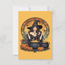 Invitación Whimsically Enchanting Witch With Spiders