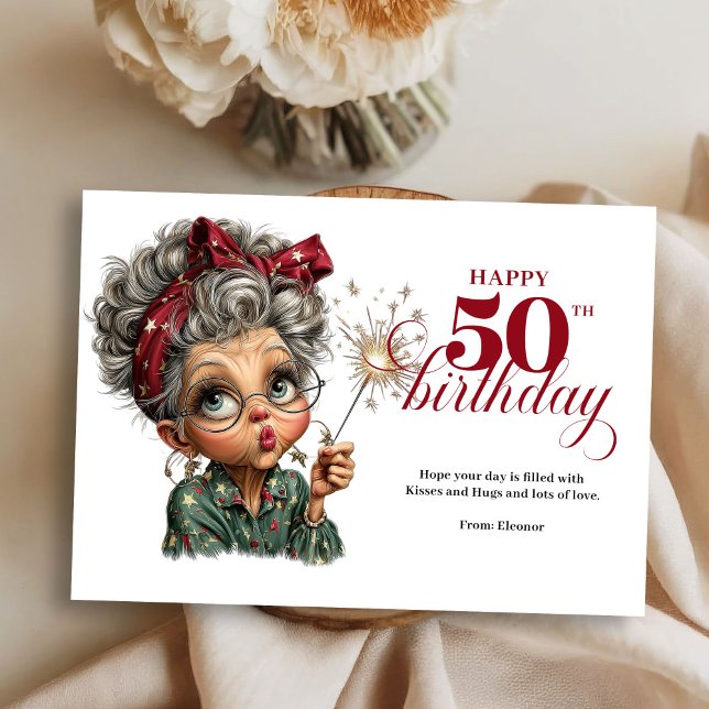 Invitación Whimsy 50 woman funny greeting card birthday joy (Whimsy 50 woman funny greeting card birthday joy)