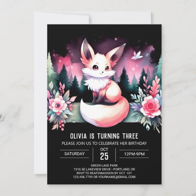 Invitación Whimsy Boho Fox Birday digital (Anverso)