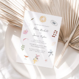 Invitación Whimsy Colorful Illustrated Wedding 