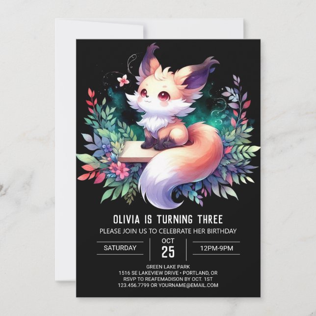 Invitación Whimsy Cute Fox Birday digital (Anverso)