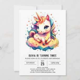 Invitación Whimsy de cumpleaños de unicornio imprimible