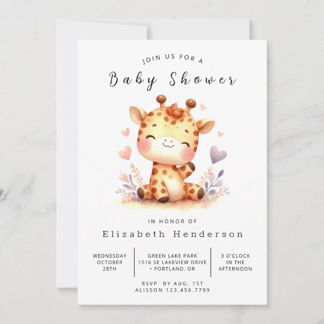 Invitación Whimsy Digital Giraffe Baby Shower (Anverso)