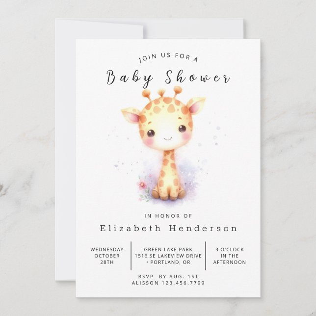 Invitación Whimsy Digital Giraffe Baby Shower (Anverso)