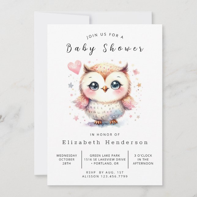 Invitación Whimsy Digital Owl Baby Shower (Anverso)
