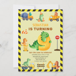 Invitación Whimsy Dinosaur Construction 9ª fiesta de cumpleañ