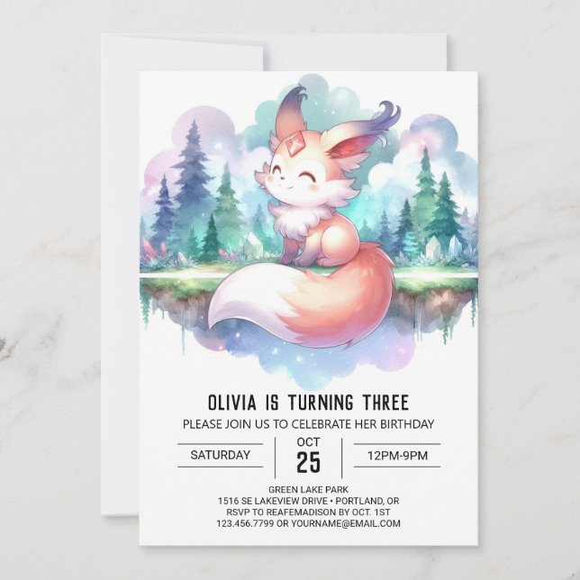 Invitación Whimsy Dreamy Fox Birthday digital (Anverso)