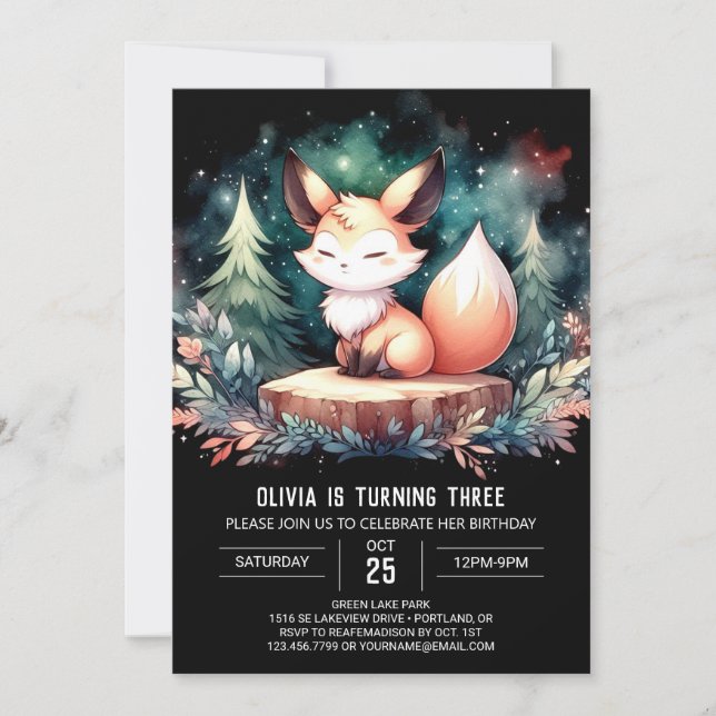 Invitación Whimsy Elegant Fox Birthday digital (Anverso)