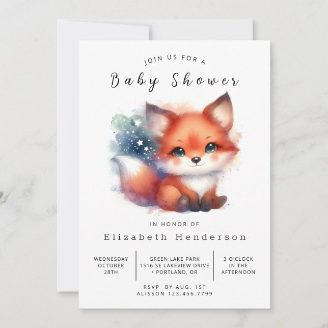 Invitación Whimsy Forest Setting Fox Baby Shower (Anverso)