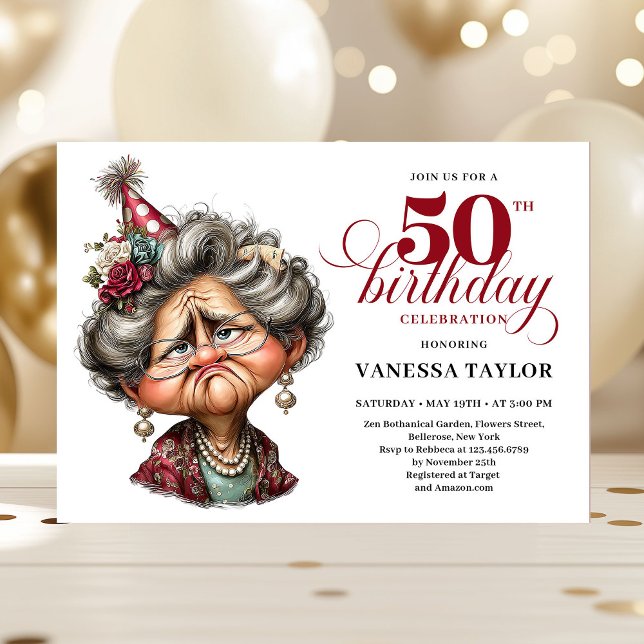 Invitación Whimsy funny grumpy woman fifty party editable (Whimsy funny grumpy woman fifty party editable Invitation)