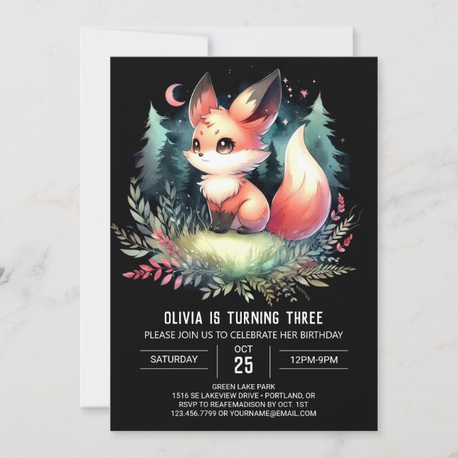 Invitación Whimsy Kids Fox Birday digital (Anverso)