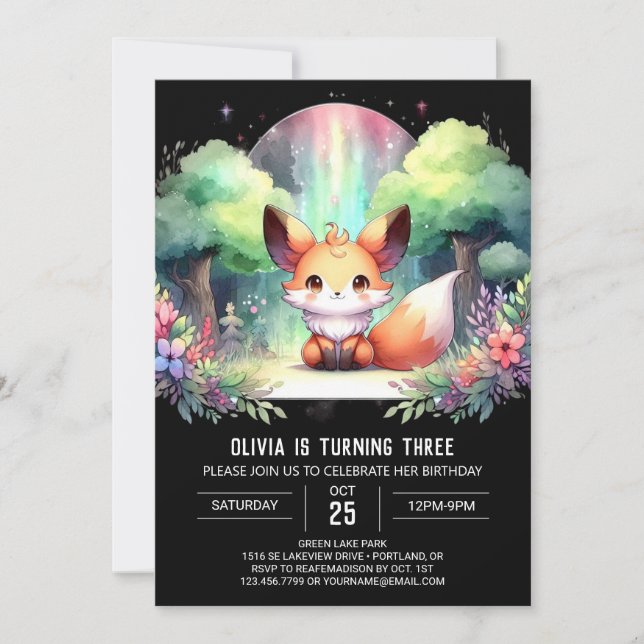 Invitación Whimsy Nature Fox Birday digital (Anverso)