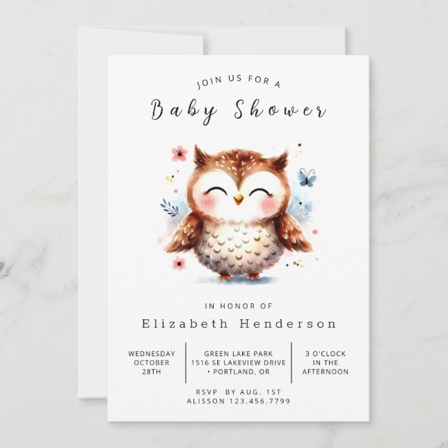 Invitación Whimsy Online Owl Baby Shower (Anverso)