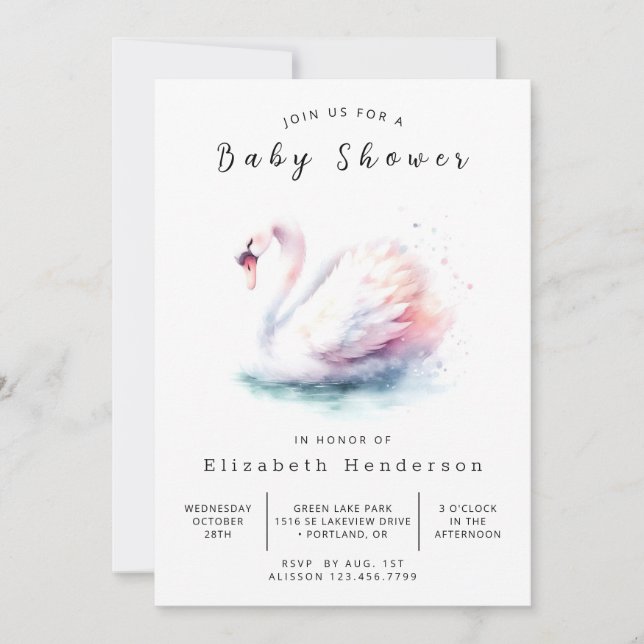 Invitación Whimsy Online Swan Baby Shower (Anverso)