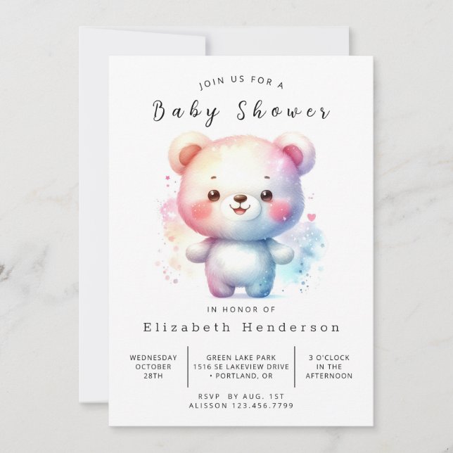 Invitación Whimsy Personalizado Bear Baby Shower (Anverso)
