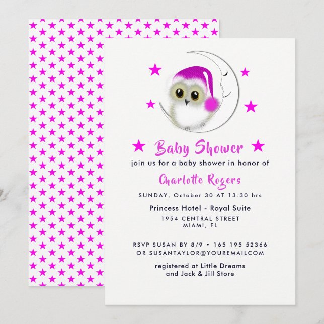 Invitación Whimsy Super Cute Snowy Owen Baby Shower invita (Anverso / Reverso)