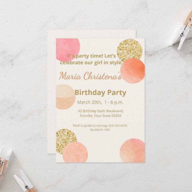 Invitación Whimsy & Wishes Birthday Party (Anverso/Reverso In Situ)