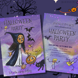 Invitación Whimsy Witch, Pumpkin & Candy Corn Halloween Party