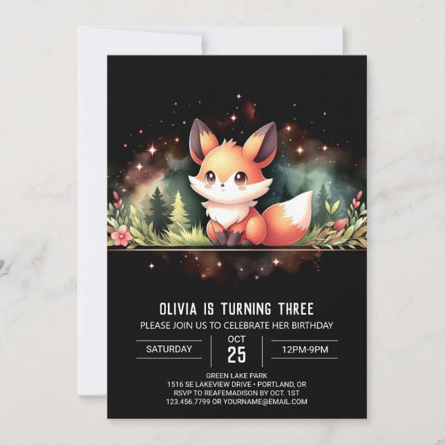 Invitación Whimsy Woodland Fox Birday digital (Anverso)