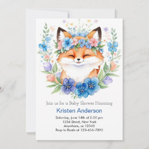 Invitación Whimy Boho Blue Fox Meadow Boy Baby Shower