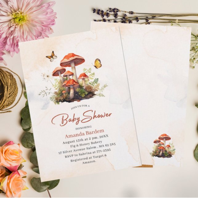 Invitación Whimy Mushroom Watercolor Ducha para bebé (Subido por el creador)