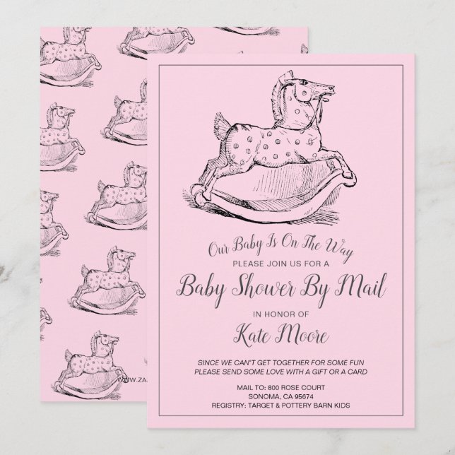 Invitación Whimy Pink Baby Girl Baby Shower Por Correo (Anverso / Reverso)
