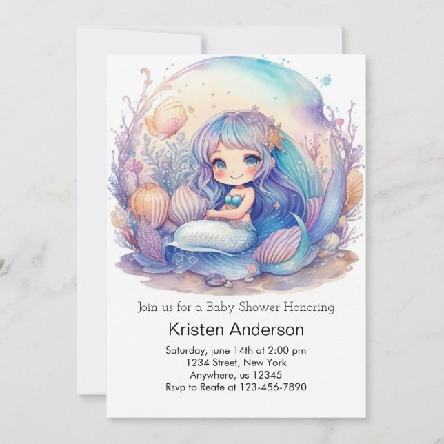 Invitación Whimy Underwater Adventure Mermaid Baby Shower (Anverso)