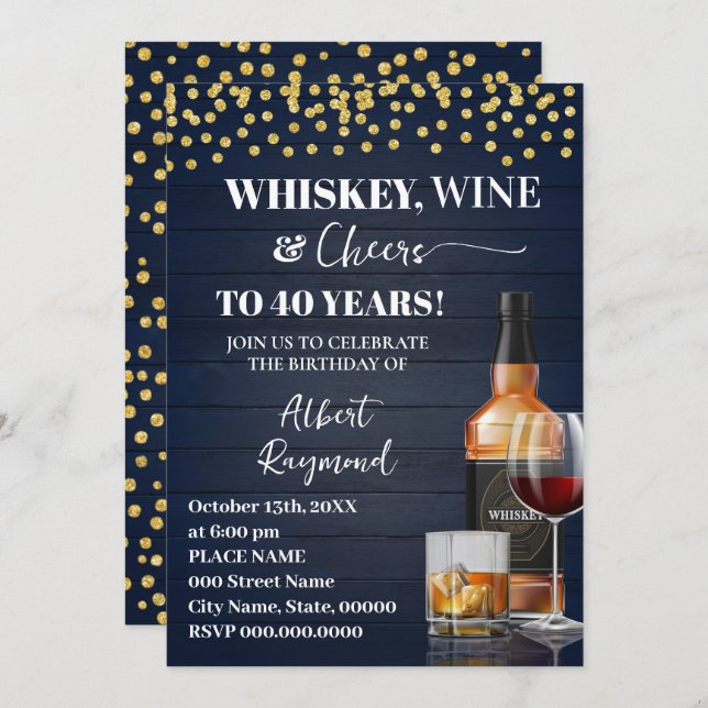Invitación Whiskey & Cheers Adult Birthday Party (Anverso / Reverso)