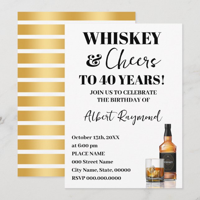 Invitación Whiskey & Cheers Adult Birthday Party (Anverso / Reverso)