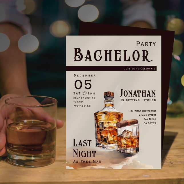Invitación Whiskey Cigar Magazine Cover Bachelor Party (Whiskey Cigar Magazine Cover Bachelor Party Invitation)