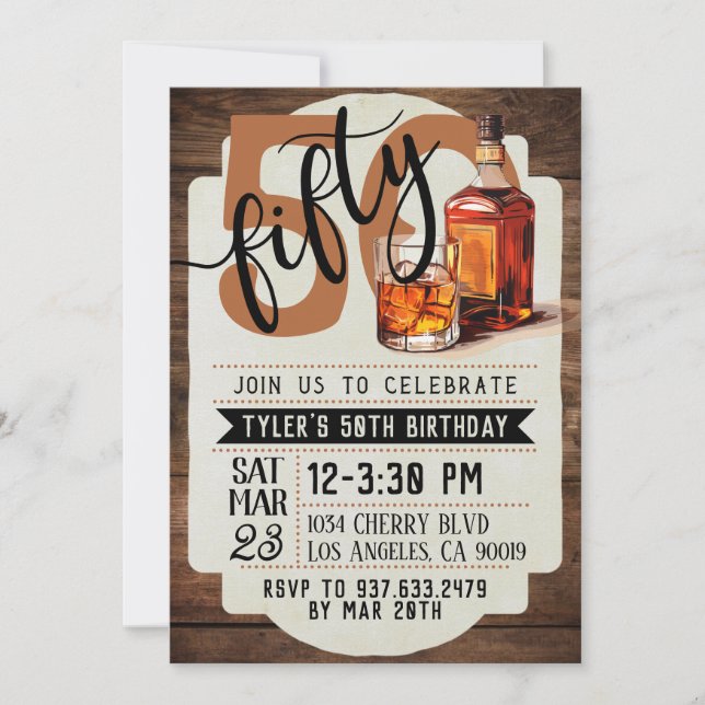Invitación Whiskey & Cigars 50 cumpleaños (Anverso)