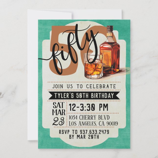 Invitación Whiskey & Cigars 50 cumpleaños (Anverso)