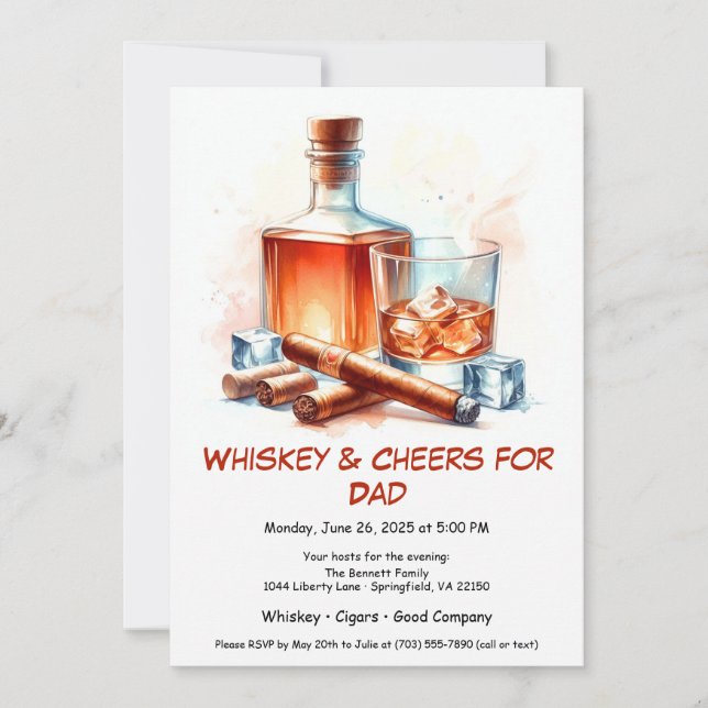 Invitación Whiskey & Cigars - Día del Padre Editable (Anverso)