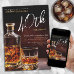 Invitación Whiskey Elegant 40th Birthday Fiesta<br><div class="desc">Whiskey Elegant 40th Birthday Party Invitation. Disfrute de un brindis por la elegancia con nuestro diseño de invitación para cumpleaños, una mezcla perfecta de sofisticación y celebración. Los acentos negro y dorado preparan el escenario para una estancia elegante, que recuerda a un whisky envejecido en sus ricos tonos. Esta invitación...</div>
