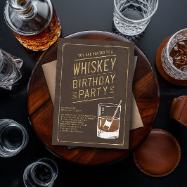 Invitación Whiskey Faux Gold Leather Elegant 50 cumpleaños